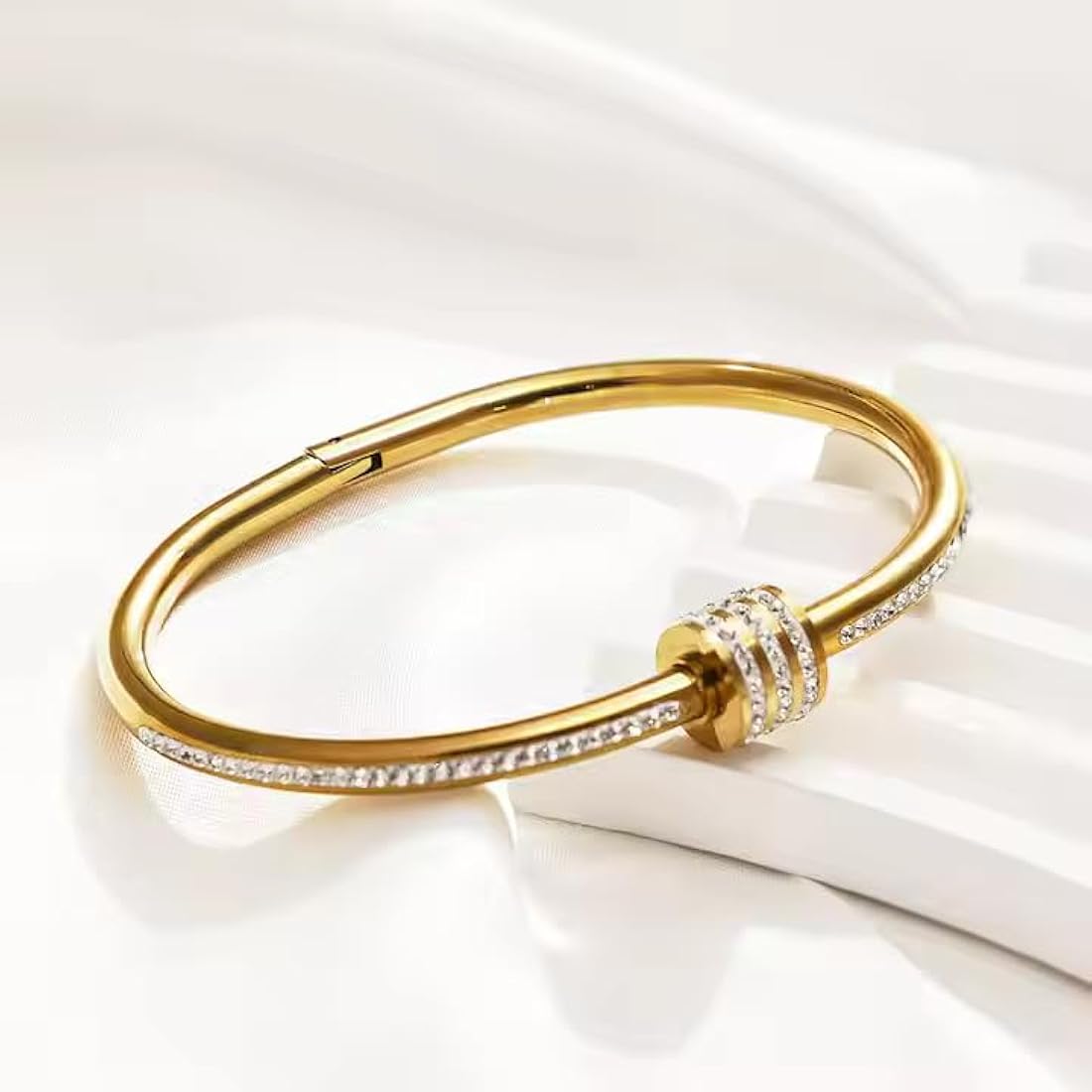 Anti Tarnish Stainless Steel Triple Line Gemstone Kada