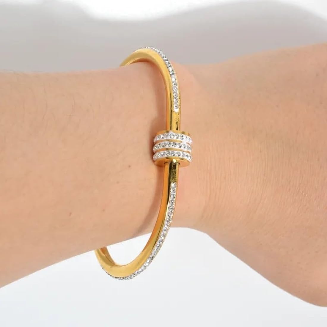 Anti Tarnish Stainless Steel Triple Line Gemstone Kada