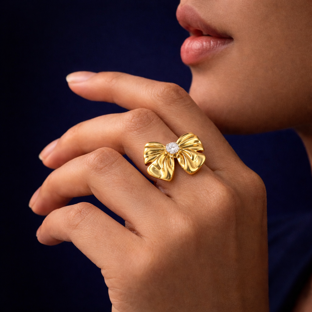 Golden Bow Statement Ring – Anti Tarnish