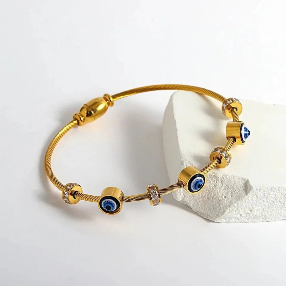 Anti Tarnish Stainless Steel Evil Eye Beaded Bracelet
