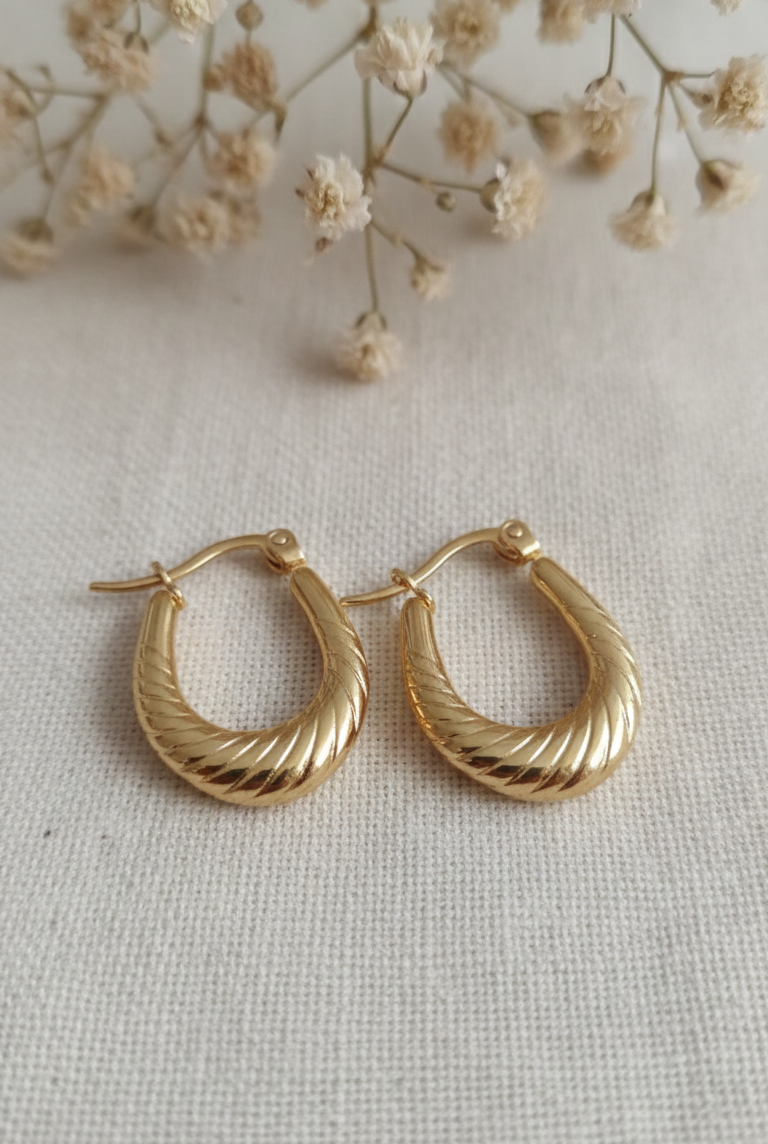 Anti Tarnish Stainless Steel Textured Twisted Hoop Earrings