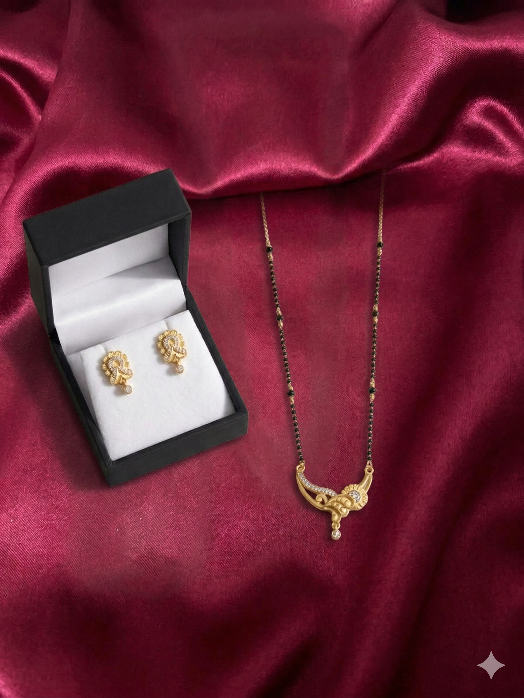 Traditional Crescent Mangalsutra Necklace & Earrings Set – Micro Plated