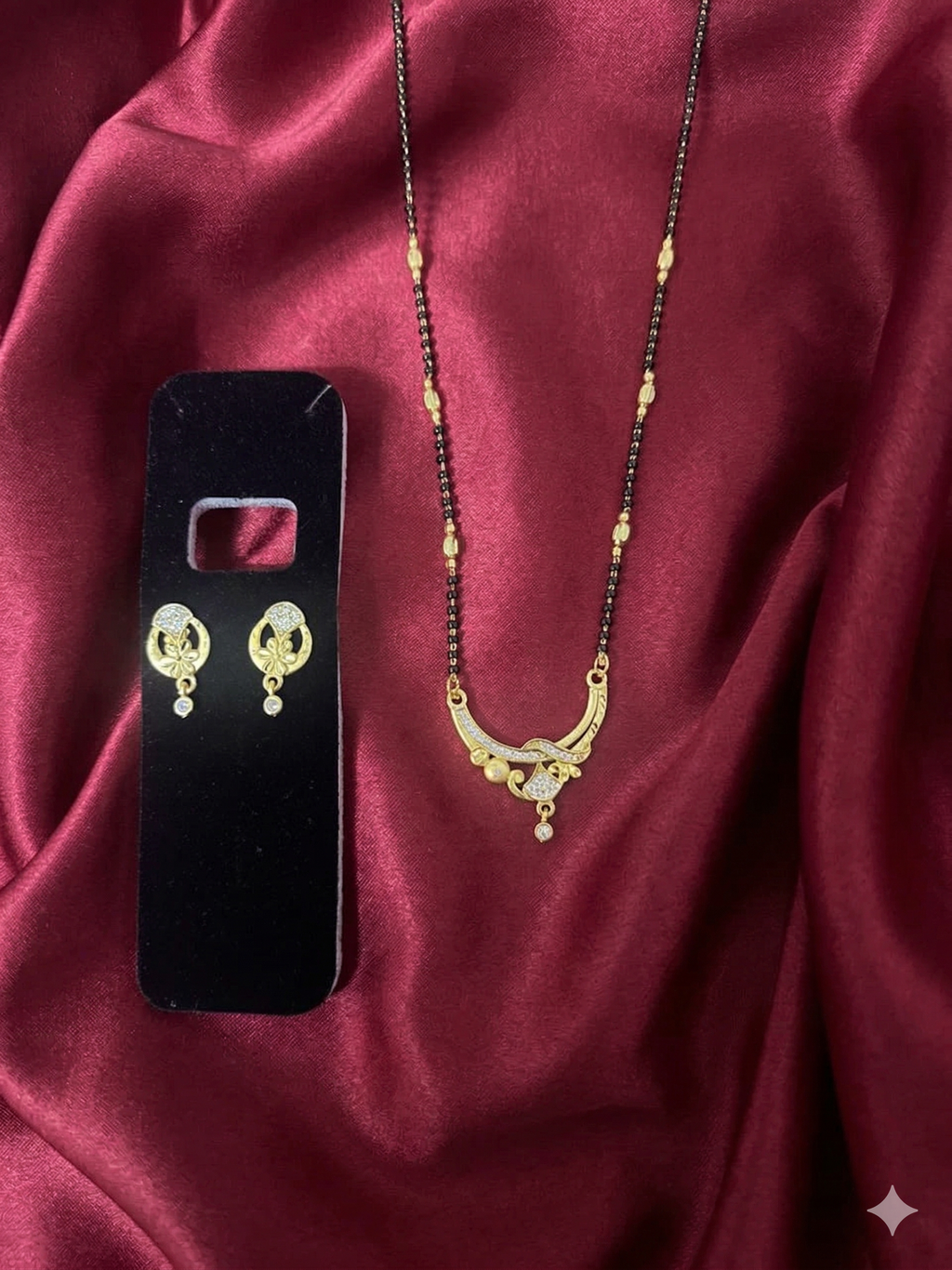 Traditional Mangalsutra Necklace & Earrings Set – Micro Plated