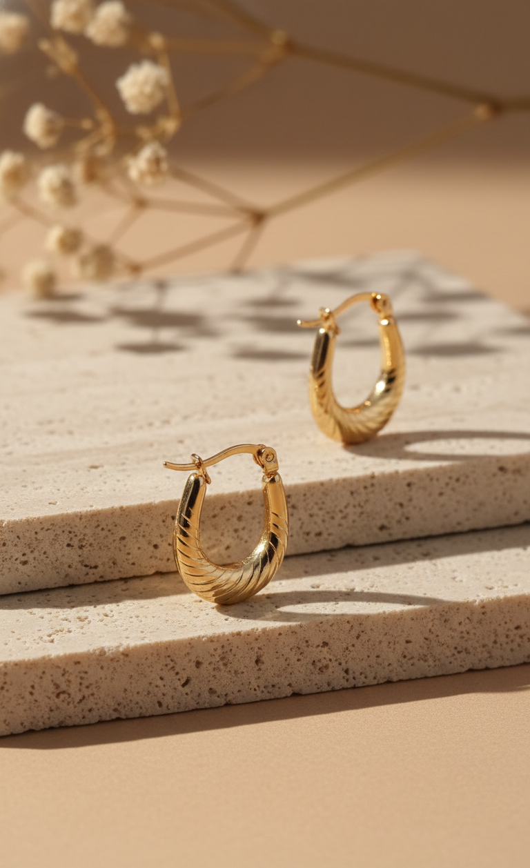 Anti Tarnish Stainless Steel Textured Twisted Hoop Earrings