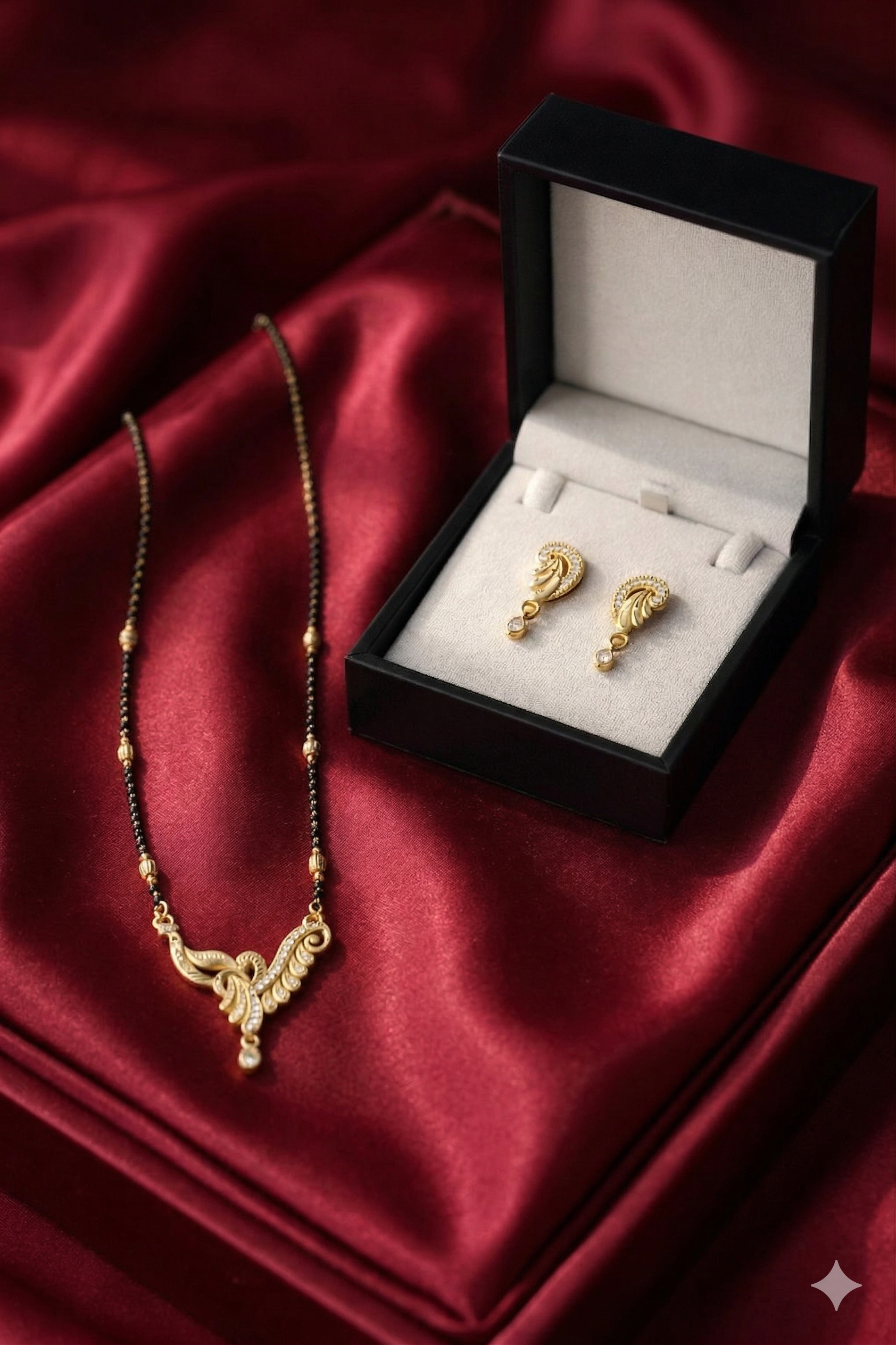 Golden Beaded Pendant Mangalsutra & Earrings Set – Micro Plated