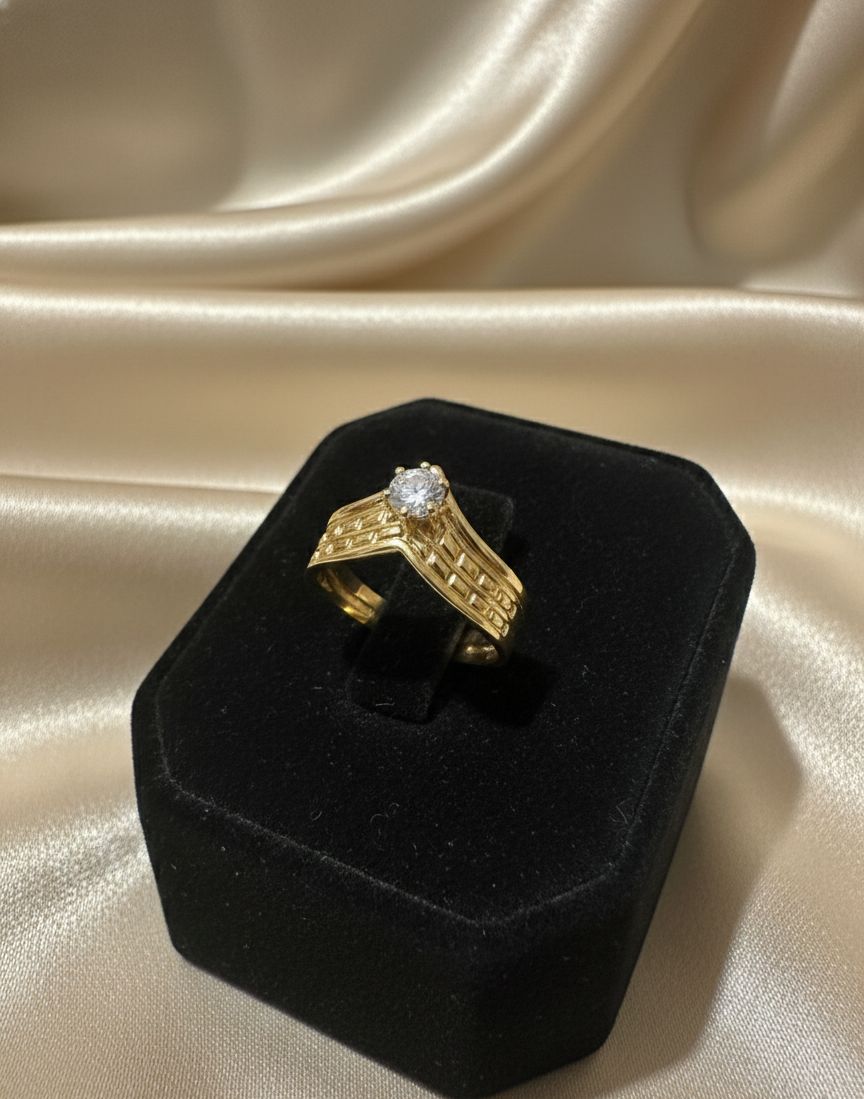 Vintage Gold Finish Diamond Adjustable Ring