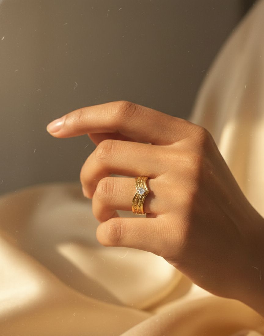 Vintage Gold Finish Diamond Adjustable Ring
