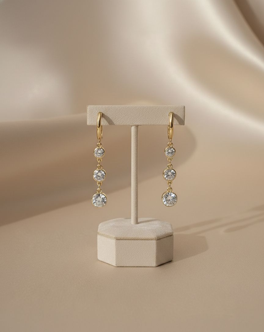Anti Tarnish Stainless Steel Triple Stone Drop Earrings