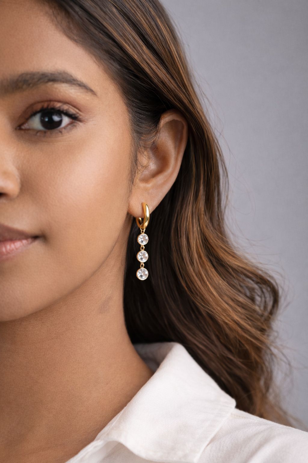 Anti Tarnish Stainless Steel Triple Stone Drop Earrings