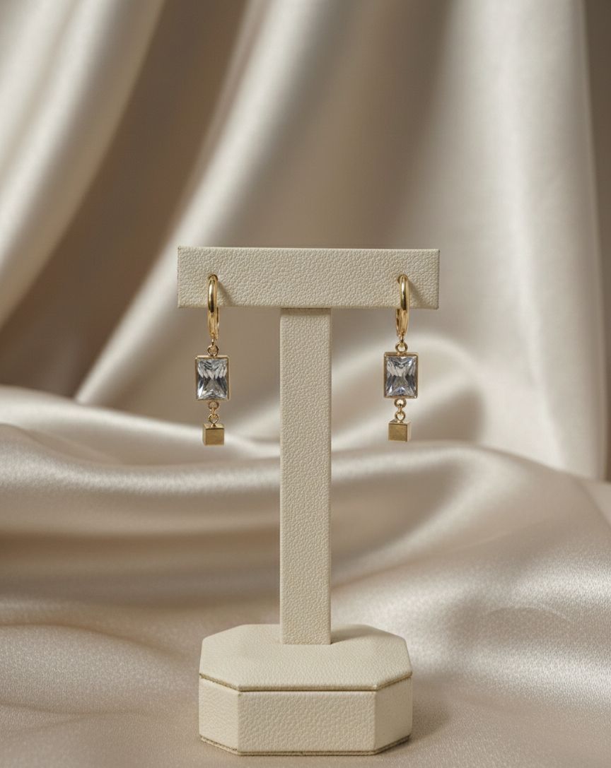 Anti Tarnish Stainless Steel Gemstone Cube Drop Earrings