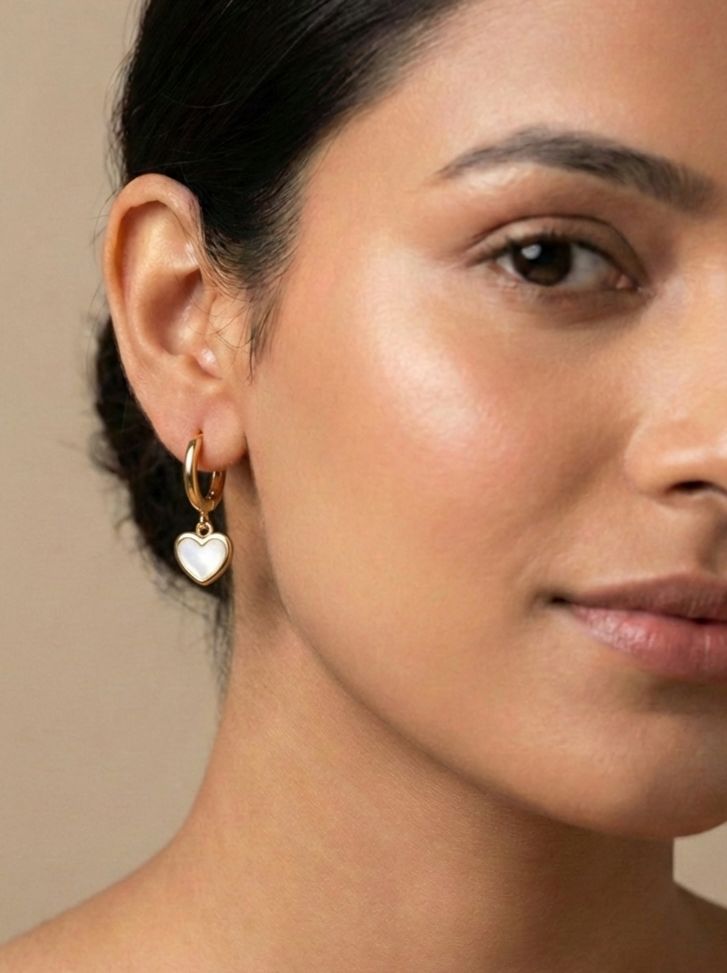 Anti Tarnish Stainless Steel Heart Pendant Hoop Earrings