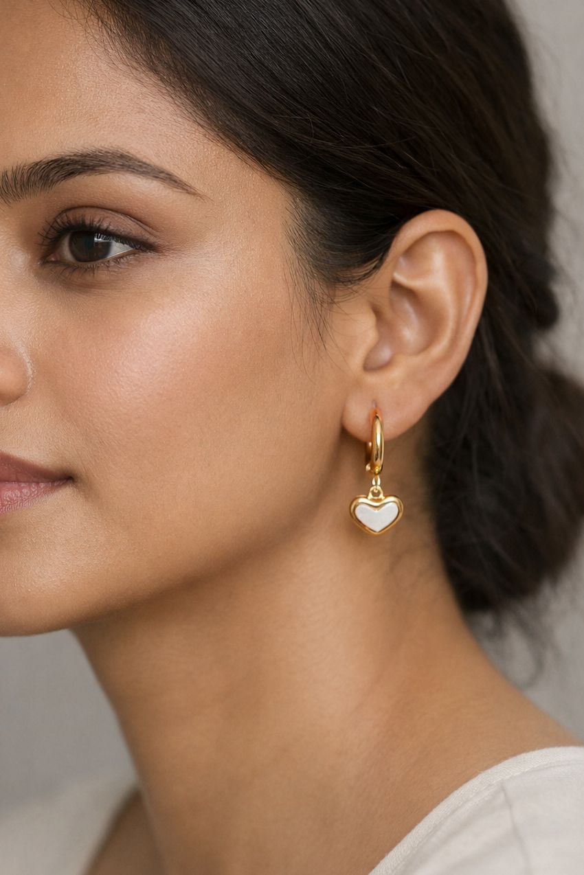 Anti Tarnish Stainless Steel Heart Pendant Hoop Earrings