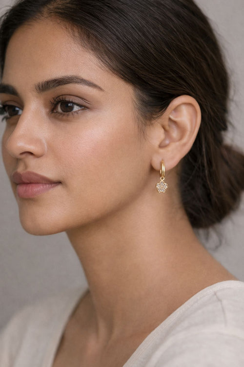 Anti Tarnish Diamond Studded Floral Drop Earrings