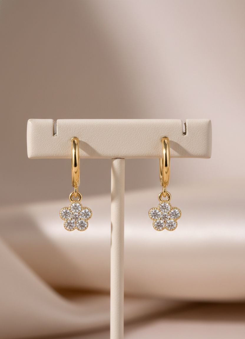 Anti Tarnish Diamond Studded Floral Drop Earrings