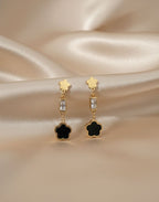 Anti Tarnish Stainless Steel Black Clover Pendant Earrings