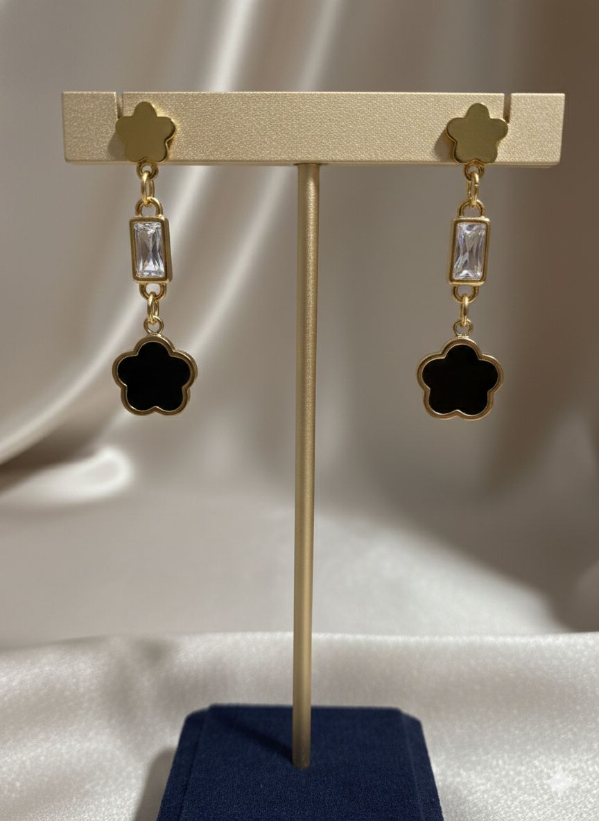 Anti Tarnish Stainless Steel Black Clover Pendant Earrings
