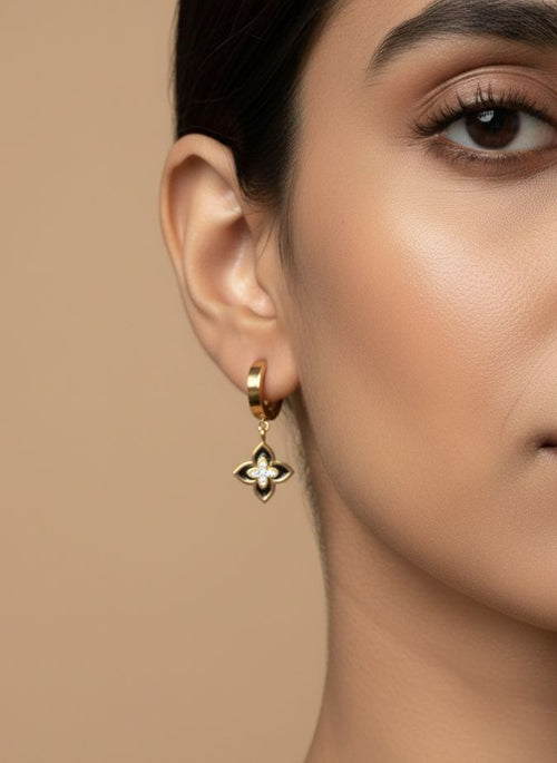 Anti Tarnish Stainless Steel Black Clover Drop Earrings