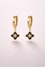 Anti Tarnish Stainless Steel Black Clover Drop Earrings