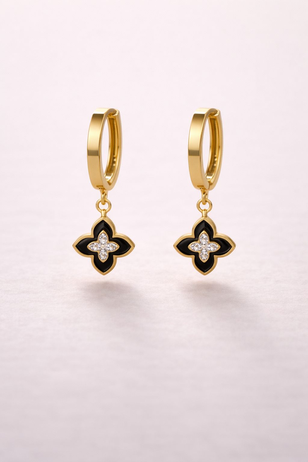 Anti Tarnish Stainless Steel Black Clover Drop Earrings