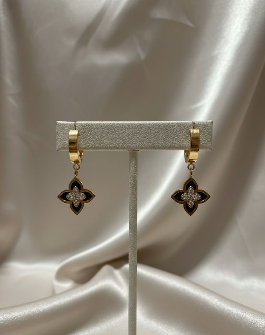 Anti Tarnish Stainless Steel Black Clover Drop Earrings