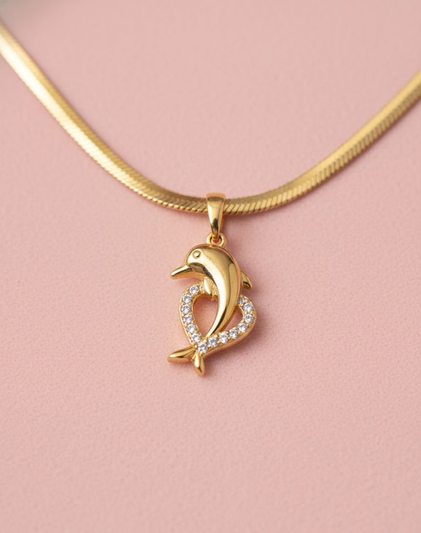 Anti Tarnish Stainless Steel Dolphin Heart Pendant Chain