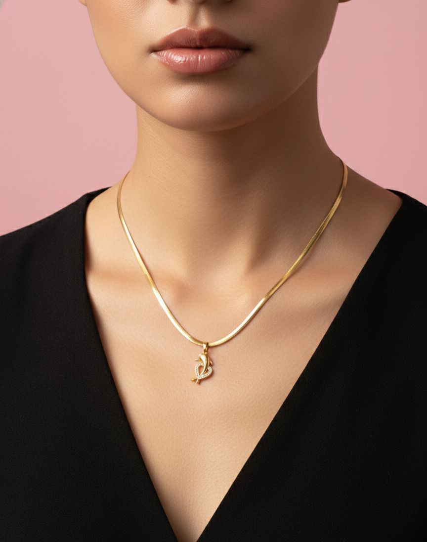 Anti Tarnish Stainless Steel Dolphin Heart Pendant Chain