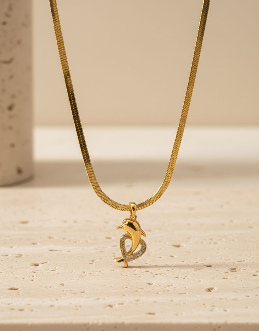 Anti Tarnish Stainless Steel Dolphin Heart Pendant Chain