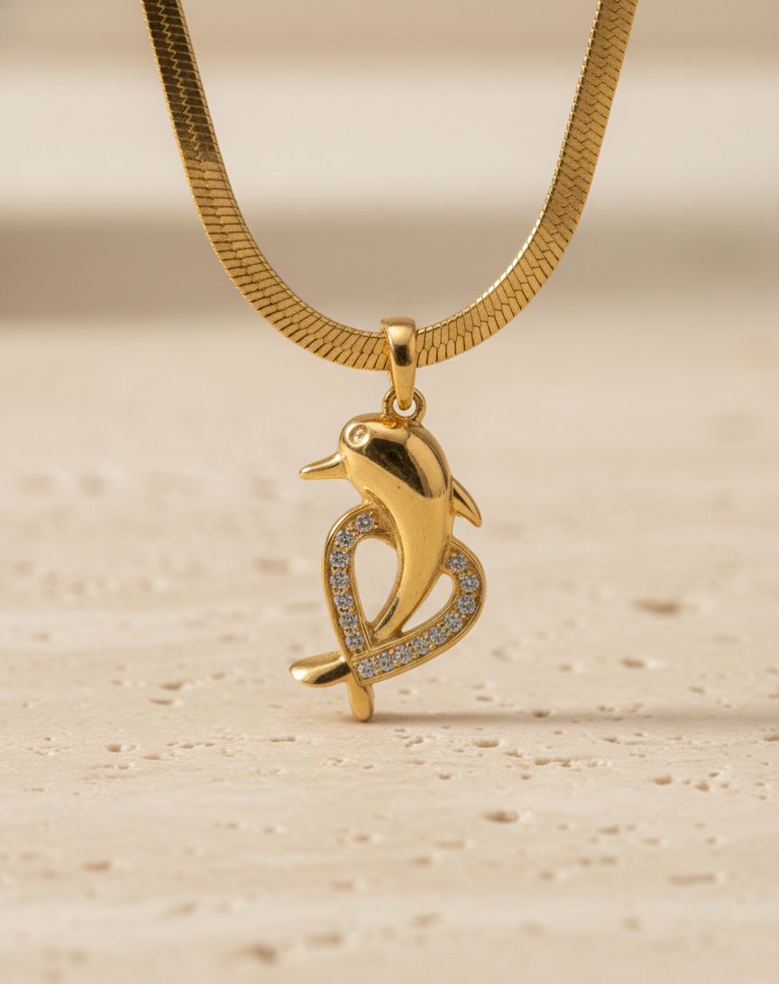 Anti Tarnish Stainless Steel Dolphin Heart Pendant Chain
