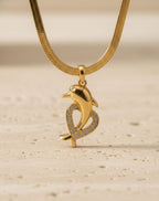 Anti Tarnish Stainless Steel Dolphin Heart Pendant Chain