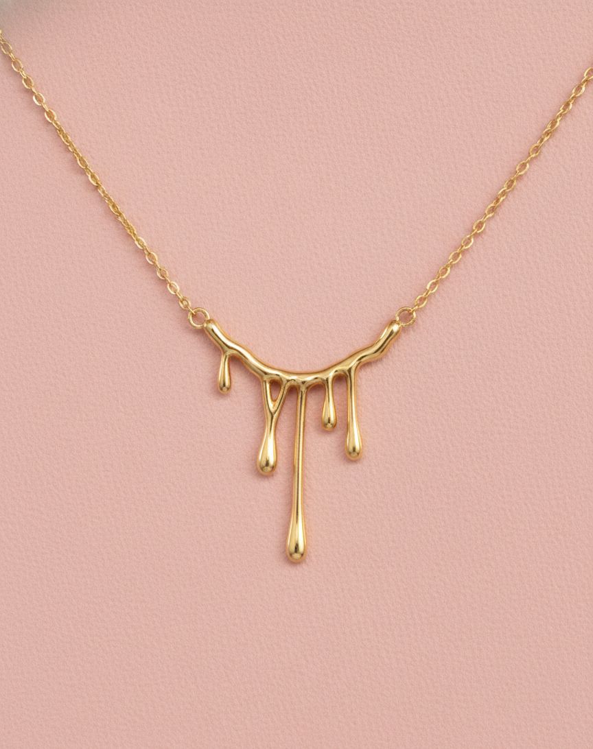 Golden Liquid Metal Drip Pendant Necklace – Anti Tarnish