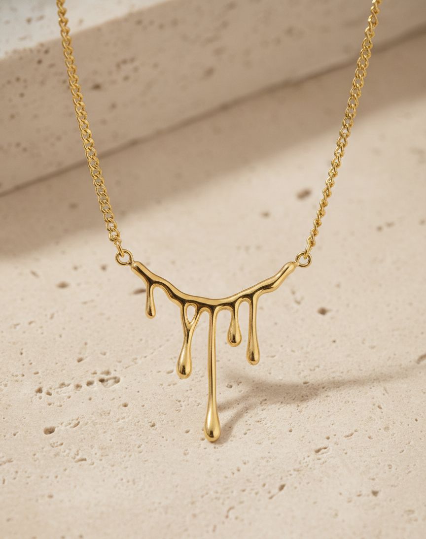 Golden Liquid Metal Drip Pendant Necklace – Anti Tarnish