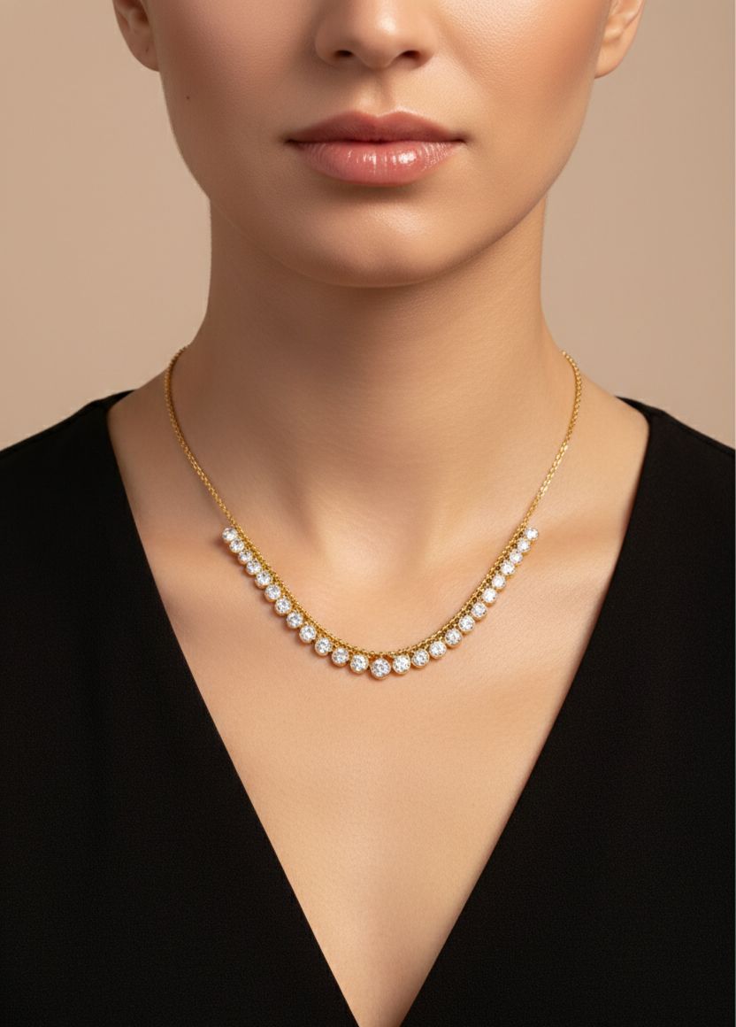 Radiant Gemstone Collar Necklace – Stainless Steel