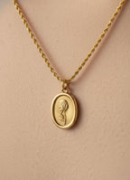 Golden Rose Oval Pendant Necklace – Stainless Steel