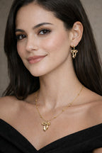 Golden Bow Pendant Necklace & Earrings Set – Stainless Steel