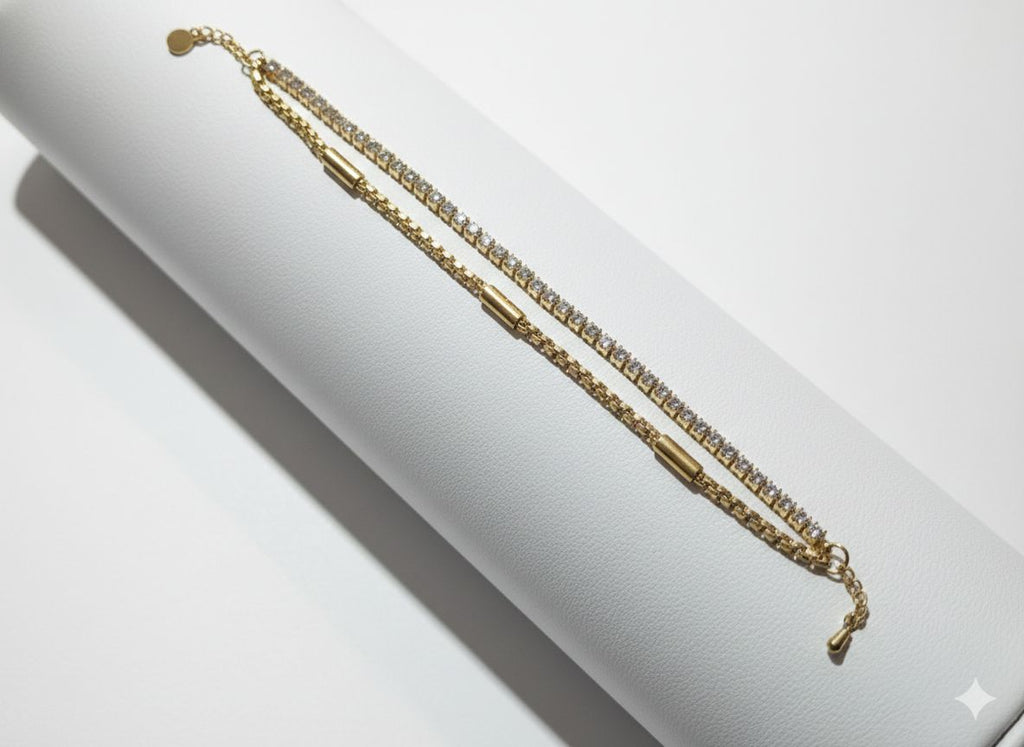 Anti Tarnish Stainless Steel Dual Row Gemstone Bracelet