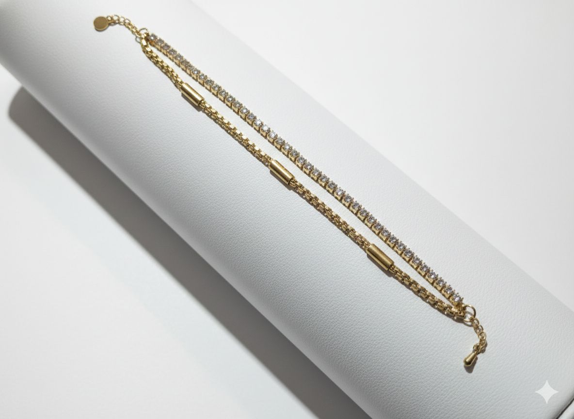 Anti Tarnish Stainless Steel Dual Row Gemstone Bracelet