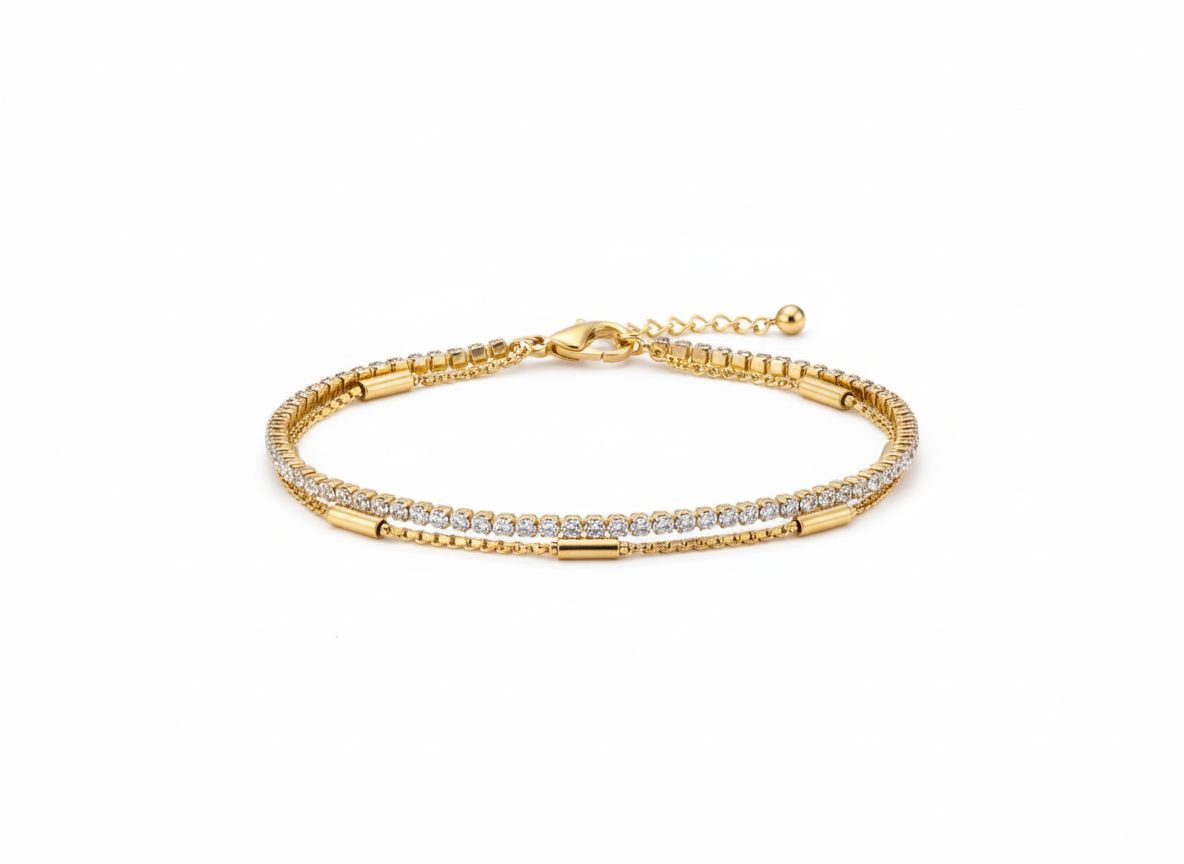 Anti Tarnish Stainless Steel Dual Row Gemstone Bracelet