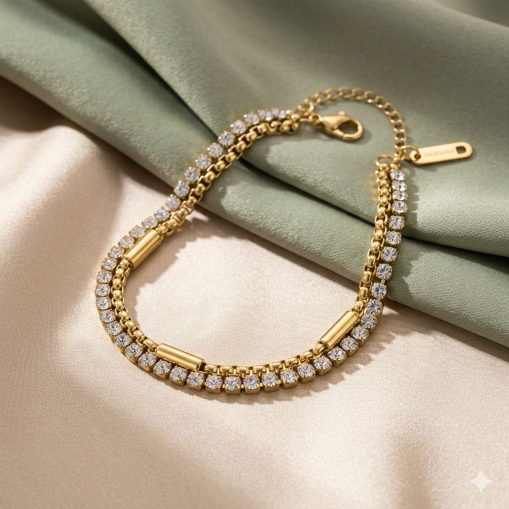 Anti Tarnish Stainless Steel Dual Row Gemstone Bracelet
