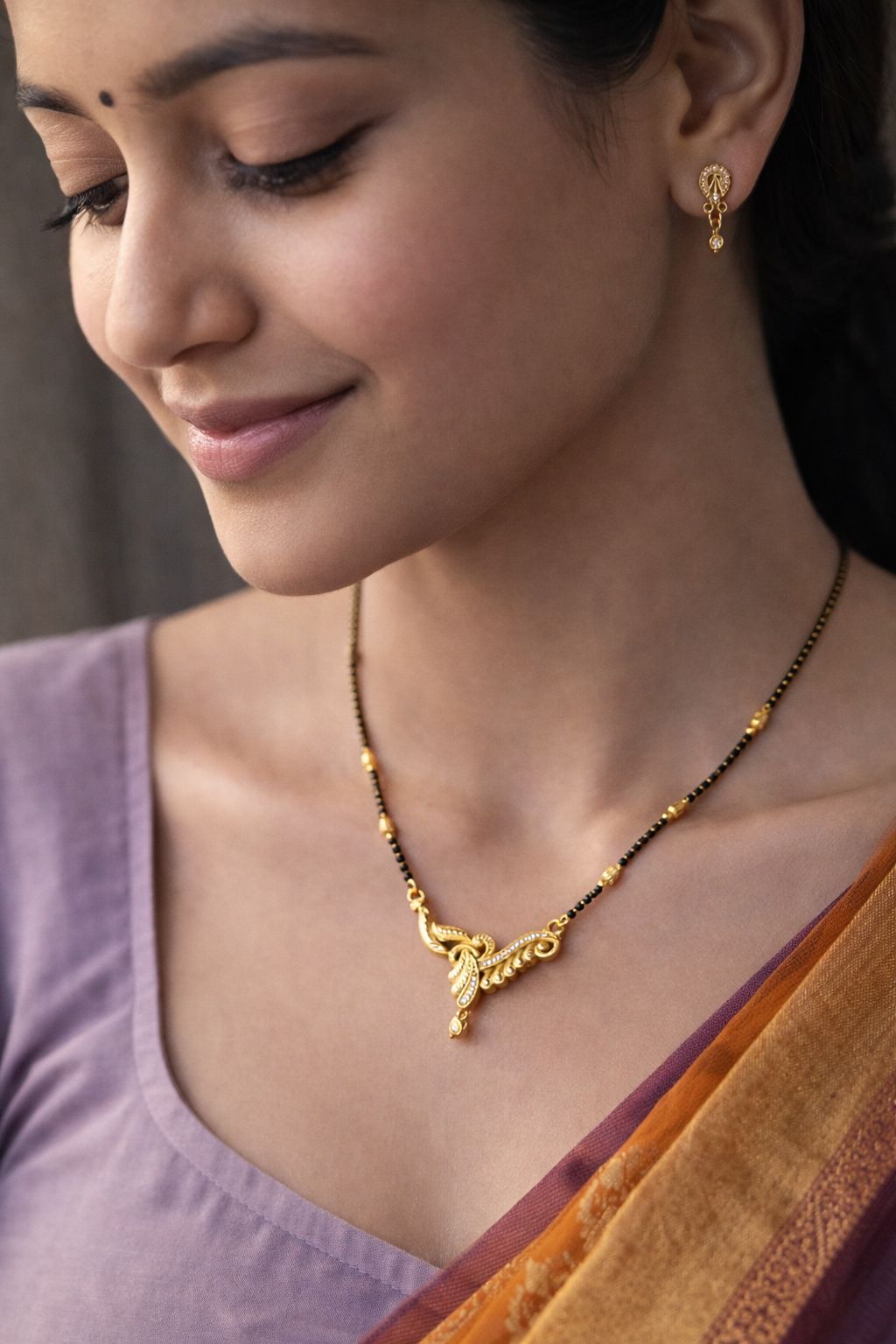 Golden Beaded Pendant Mangalsutra & Earrings Set – Micro Plated