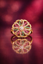 Golden Floral Gemstone Ring – Micro Plated