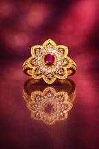 Golden Ruby Floral Gemstone Ring – Micro Plated
