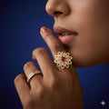 Golden Ruby Floral Gemstone Ring – Micro Plated