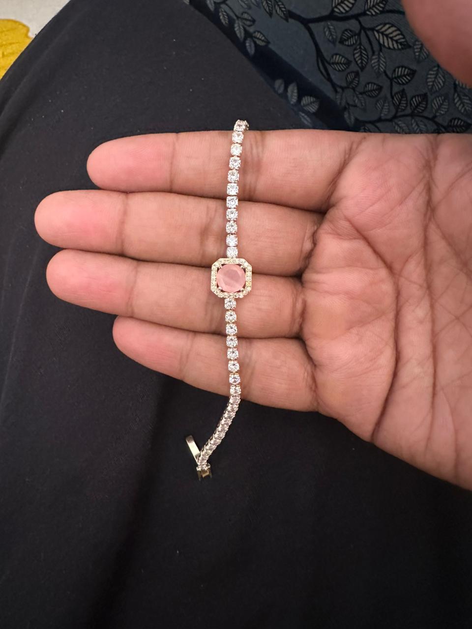 Anti Tarnish Stainless Steel Pink Halo Gemstone Bracelet