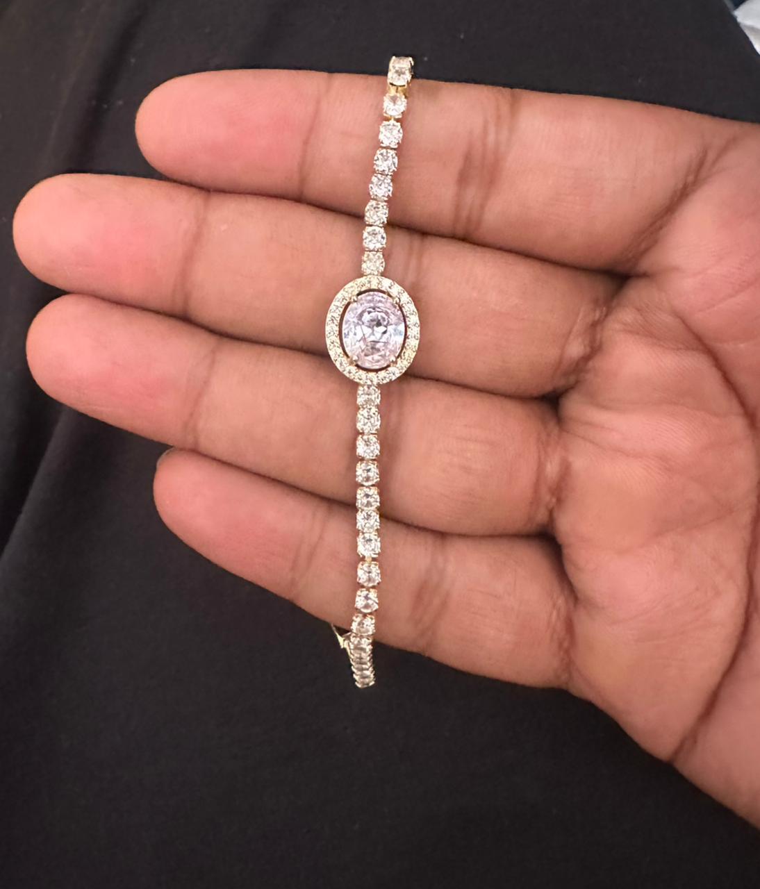 Anti Tarnish Stainless Steel Oval Gemstone Halo Bracelet