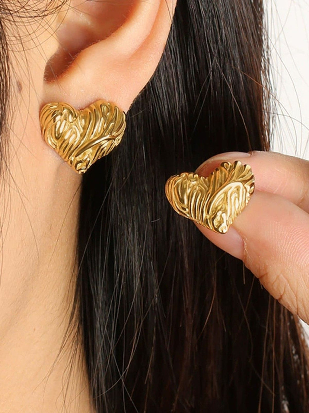 Anti Tarnish Stainless Steel Textured Heart Earrings