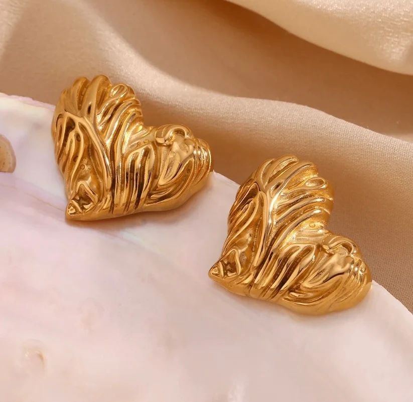 Anti Tarnish Stainless Steel Textured Heart Earrings