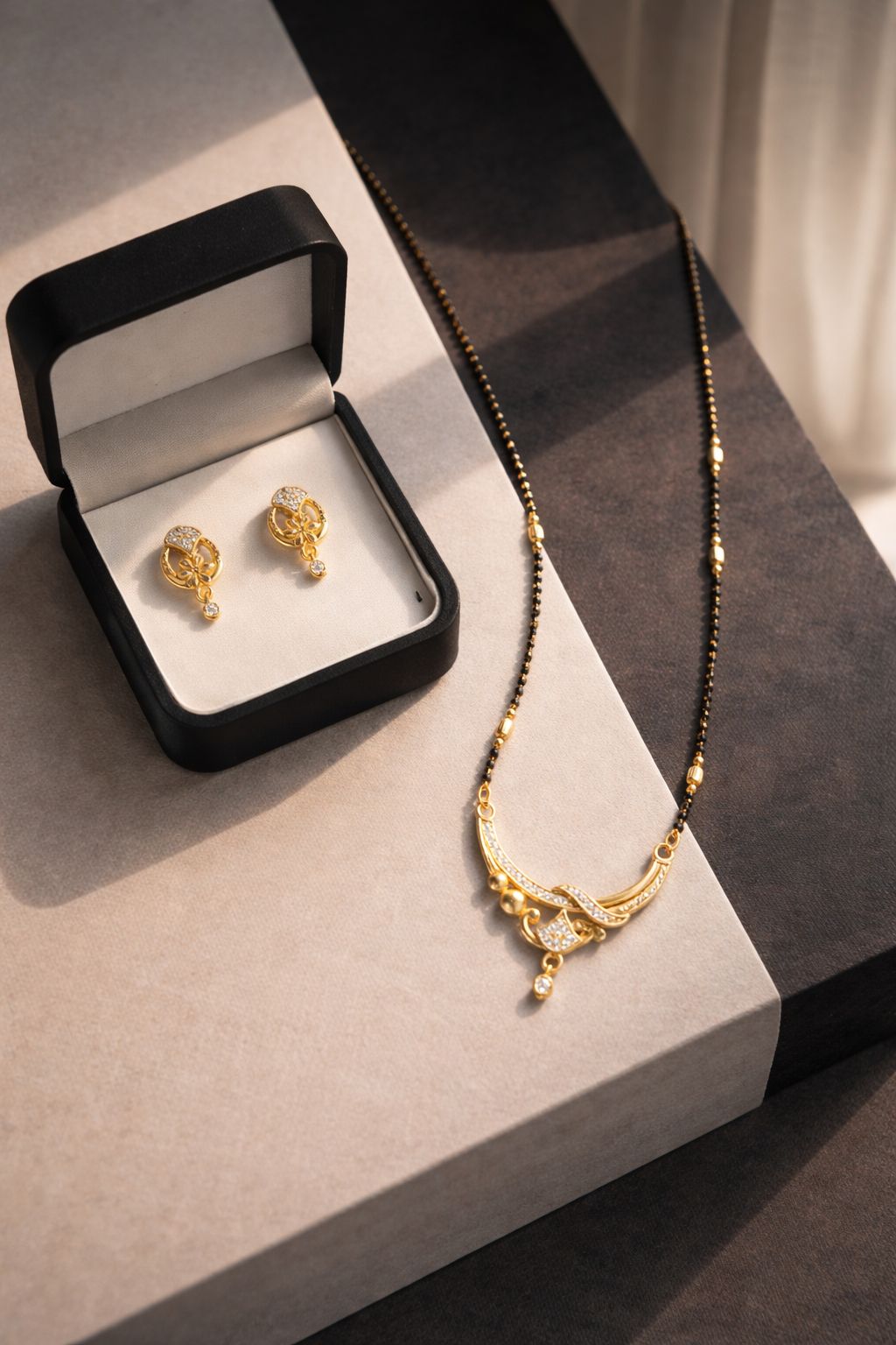 Traditional Mangalsutra Necklace & Earrings Set – Micro Plated