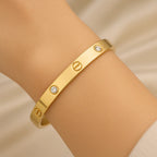 Anti Tarnish Stainless Steel Screw Motif Gemstone Bracelet